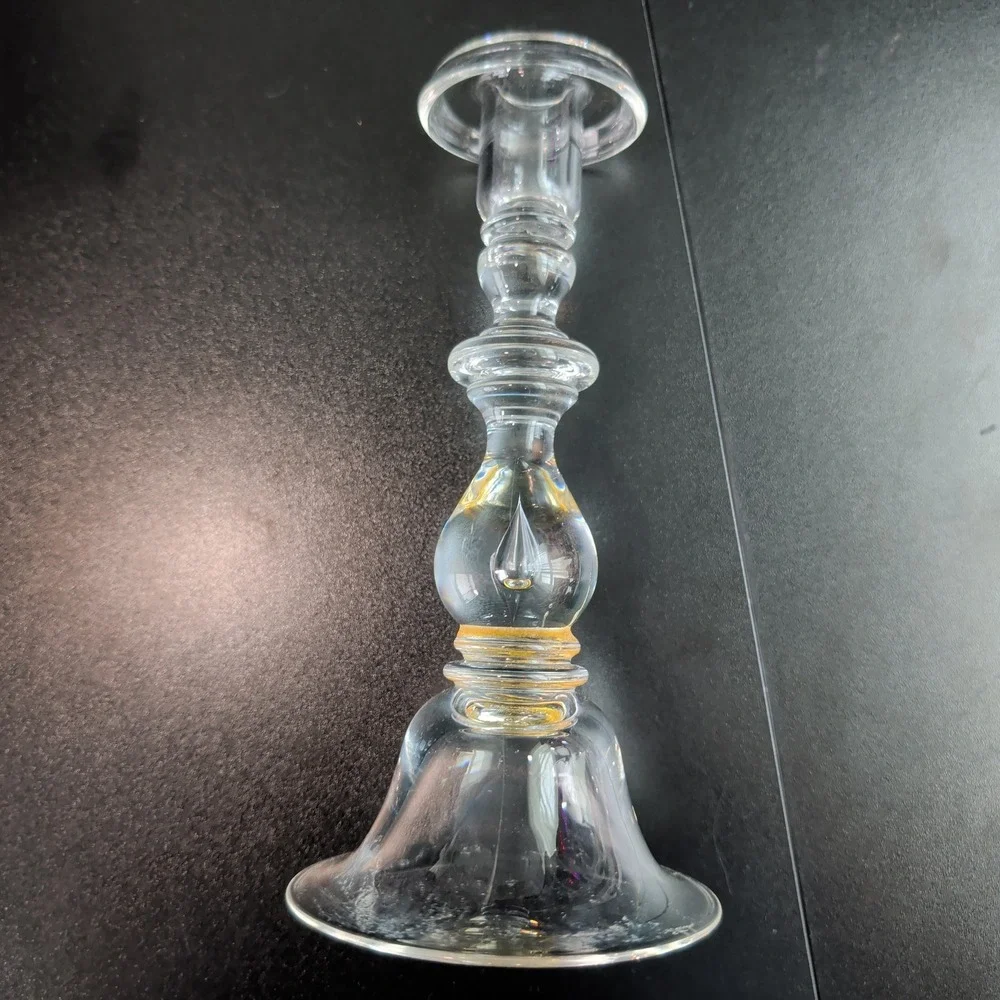 Steuben Crystal Teardrop Candlestick Holder Signed Vintage Glass 9 Inch Repaired